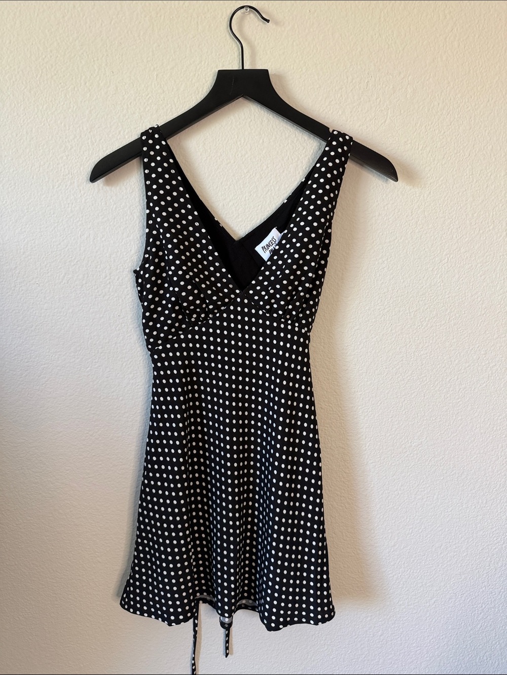 Princess Polly Black and White Polka Dot V-Neck Mini Dress